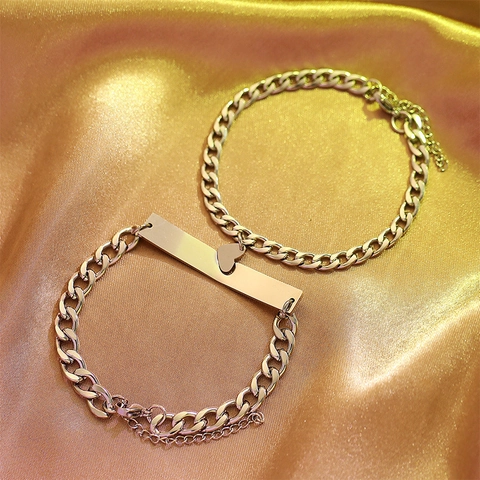 Minimalista Acciaio Inossidabile Coppie Cuore Puzzle Cuciture Braccialetto Set Lucidato Catena a Maglie Argento Oro Gioielli Regalo