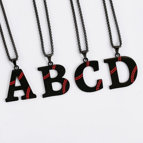 Baseball Theme Stainless Steel 26 Initial Letter Pendant Necklace Hip Hop Sporty Alphabet Streetwear Jewelry For Men Women