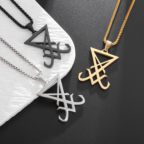 Stainless Steel Sigil Of Lucifer Pendant Necklace Geometric Gothic Mystery Symbol Jewelry For Men Women Gold Silver Black