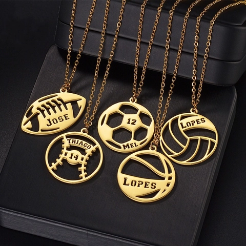 Stainless Steel Hollow Sport Ball Pendant Necklace For Women Men Polished Basketball Soccer Football Volleyball Jewelry Gift