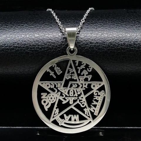 Vintage Roestvrij Stalen Tetragrammaton Pentagram Hanger Ketting Voor Mannen Vrouwen Mystieke Bescherming Amulet Sieraden