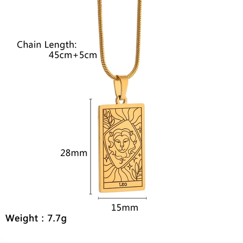 Vintage Stainless Steel 12 Zodiac Sign Tarot Card Necklace Gold Plated Twelve Constellation Aries Leo Scorpio Pendant Necklace Jewelry Gift For Women