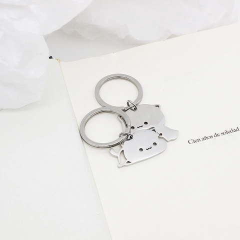 Portachiavi a Forma di Gatto in Acciaio Inossidabile per Migliori Amici Coppie Carino Gattino Ciondolo per Borsa Portachiavi in Metallo Lucido Regalo