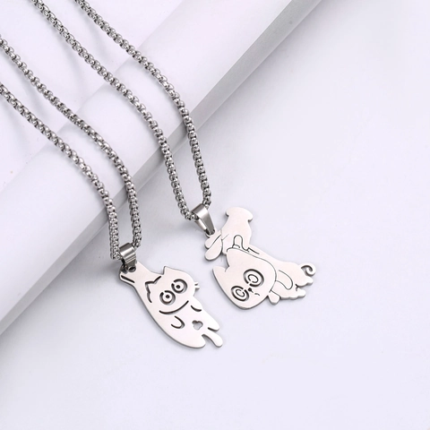 Minimalist Stainless Steel Cartoon Cat Pendant Necklace Creative Hollow Animal Kitten Jewelry Gift For Women Men Daily Decor