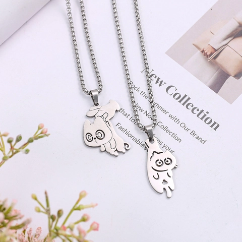 Minimalist Stainless Steel Cartoon Cat Pendant Necklace Creative Hollow Animal Kitten Jewelry Gift For Women Men Daily Decor