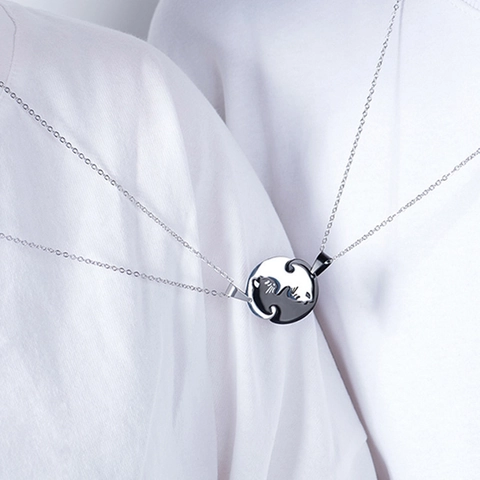 Cat Interlocking Puzzle Pendant Necklace For Couples Friends Stainless Steel Yin Yang Animal Jewelry Clavicle Chain Gift