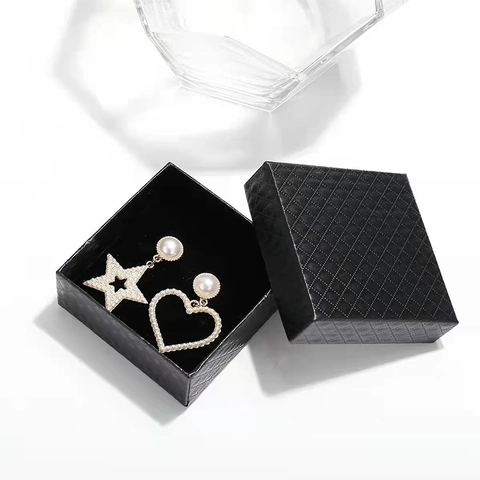 Scatola Regalo per Gioielli Nera Quadrata Con Trama Trapuntata a Diamante per Collana Braccialetto Anello Confezione Elegante Custodia