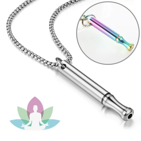 Collar de Respiración Consciente para Alivio de la Ansiedad Meditación Gestión del Estrés Colgante de Silbato de Acero de Titanio Unisex