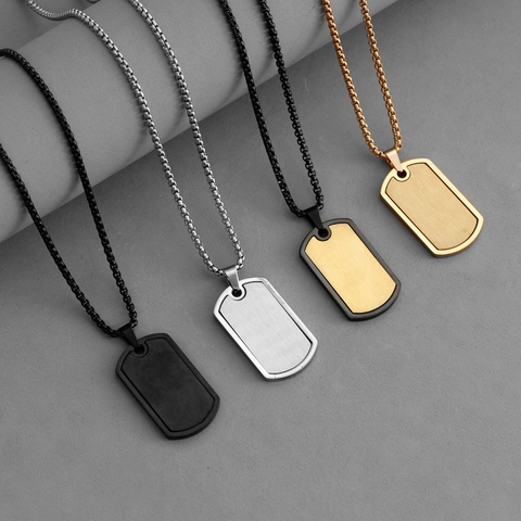Simple Stainless Steel Dog Tag Pendant Necklace For Men Women Hip Hop Titanium Steel Rectangle Brushed Pendant Jewelry Gift