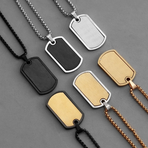Simple Stainless Steel Dog Tag Pendant Necklace For Men Women Hip Hop Titanium Steel Rectangle Brushed Pendant Jewelry Gift