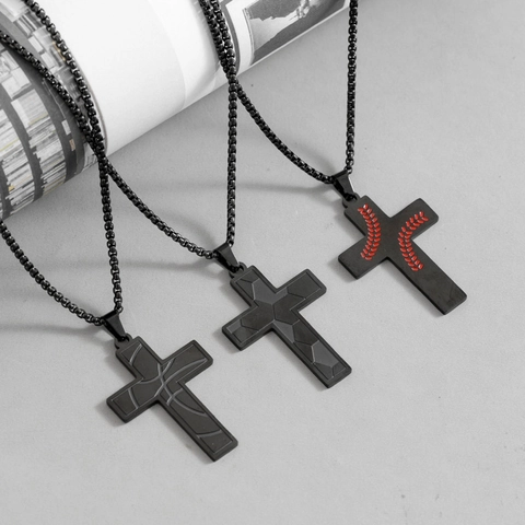 Stainless Steel Sports Ball Cross Necklace For Men Women Football Basketball Baseball Rugby Cross Pendant Sports Jewelry