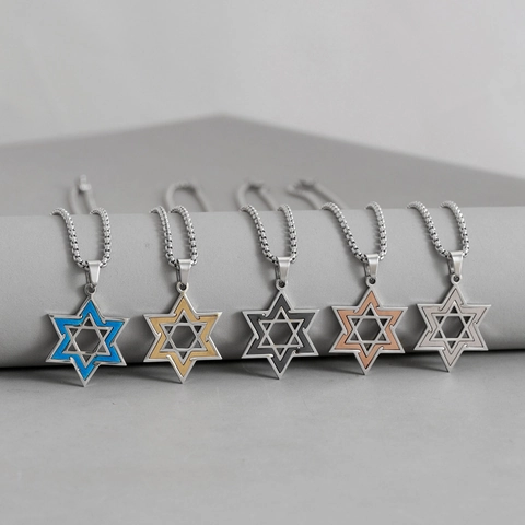 Edelstahl Davidsstern Halskette Geometrische Hexagramm Anhänger Box Kette Religiöser Schmuck Für Herren Damen Täglicher Schmuck