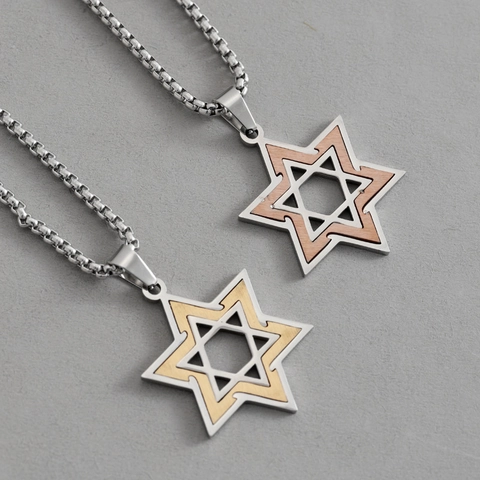 Edelstahl Davidsstern Halskette Geometrische Hexagramm Anhänger Box Kette Religiöser Schmuck Für Herren Damen Täglicher Schmuck