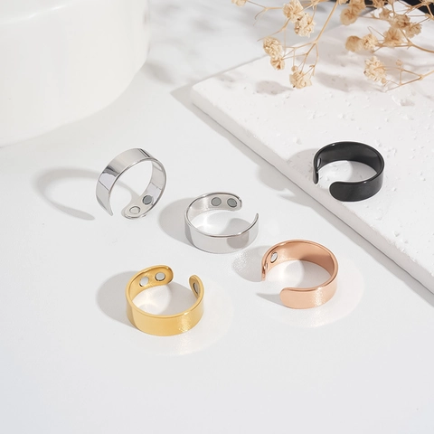 Stainless Steel Magnetic Therapy Ring For Weight Loss Slimming Acupressure Adjustable Open Finger Ring Health Care Jewelry