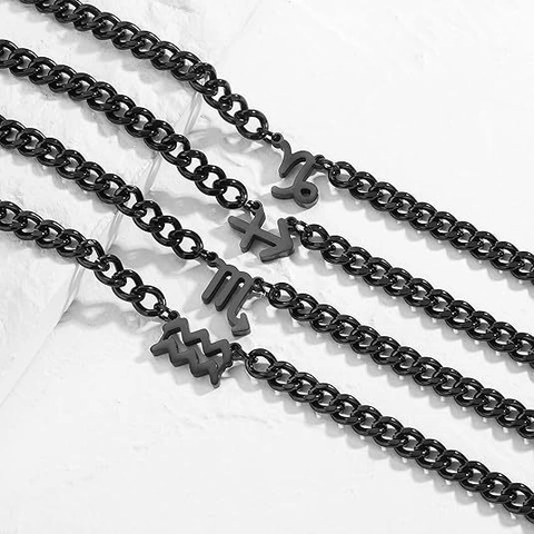Stainless Steel Zodiac Pendant Necklace For Men Women Minimalist Polished Curb Chain Constellation Horoscope Jewelry Gift