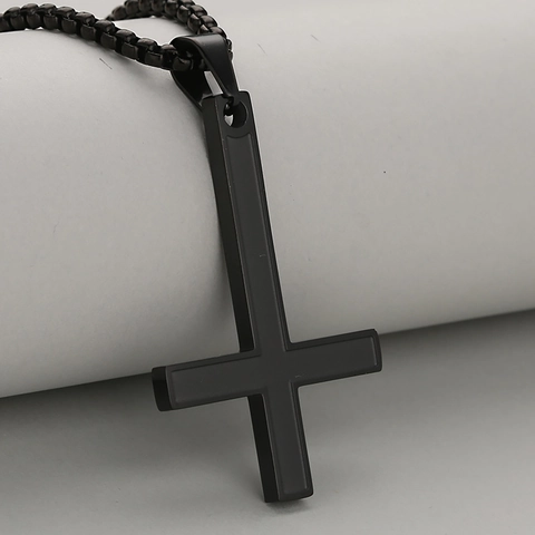 Vintage Gothic Stainless Steel Inverted Cross Pendant Necklace For Men Women Punk Enamel Upside Down Cross Jewelry Gift