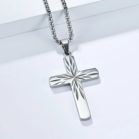 Roestvrijstalen Kruis Ketting Zonnestraal Patroon Hanger Sieraden Heren Dames Minimalistische Boxketting Religieus Dagelijks Cadeau