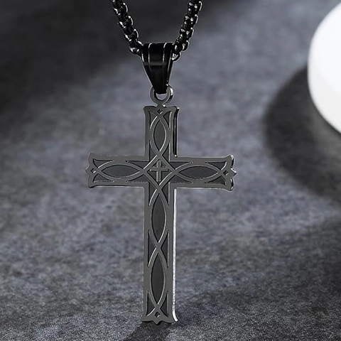 Collar de Cruz de Nudo Celta de Acero Inoxidable para Hombre Colgante Religioso Vintage Grabado Joyería Cristiana para Hombre Mujer Unisex