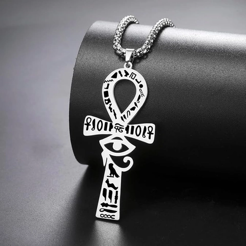 Collana Vintage in Acciaio Inossidabile Con Croce Ankh Antico Egitto Per Uomo Donna Pendente Con Geroglifici E Occhio Di Horus