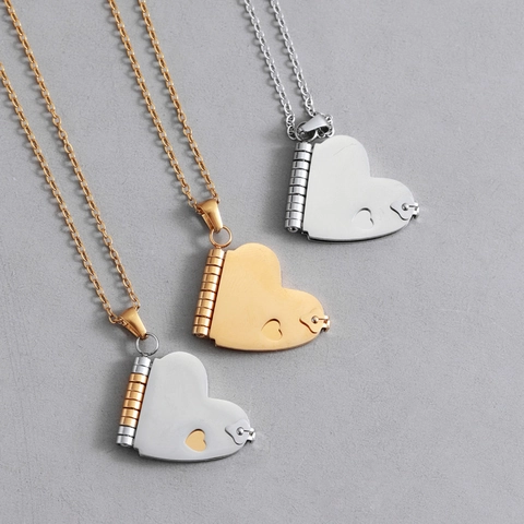 Stainless Steel Heart Locket Necklace For Women Openable Book Shape Pendant Necklace Gold Silver Two-Tone Necklaces Jewelry Gift