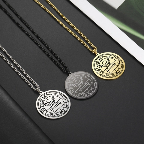 Edelstahl Siegel Des Salomo Anhänger Halskette Geometrischer Kreis Glücksamulett Talisman Schmuck Für Herren Damen Alltag