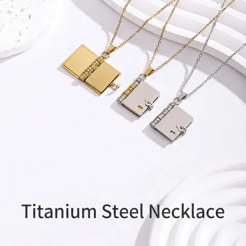 Collar con Colgante de Libro de Corazón de Acero Inoxidable 304 para Mujeres Hombres Oro Plata Bicolor Relicario de Diario Joyería