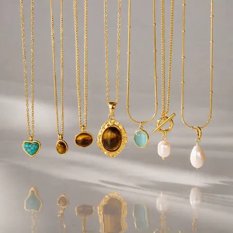 Collana con Pendente in Acciaio Inossidabile Vintage con Occhio di Tigre e Perla Artificial per Donna Oro Impermeabile