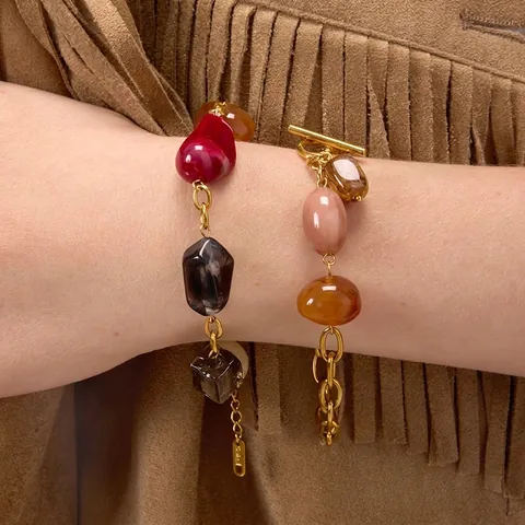 Vintage Colorful Resin Bead Bracelet For Women Elegant Bohemian Geometric Stone Bracelet With Toggle Clasp Retro Jewelry
