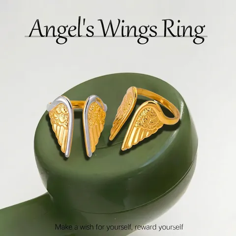 Luxury Stainless Steel Wing Open Ring For Women Adjustable Two Tone Gold Silver Feather Fashion Jewelry Non-Fading Finger Ring