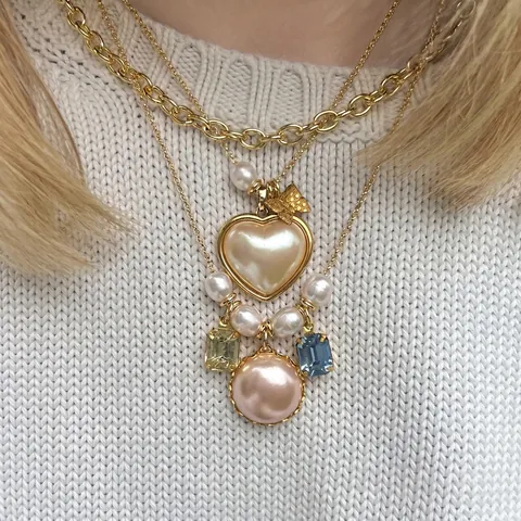 Collar de Acero Inoxidable con Perlas Artificiales para Mujer Chapado en Oro Colgante de Corazón Mariposa Strass Joyería