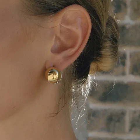 Pendientes de Botón Huecos de Media Esfera Bicolores de Acero Inoxidable para Mujer Joyería de Moda Geométrica Oro Plata