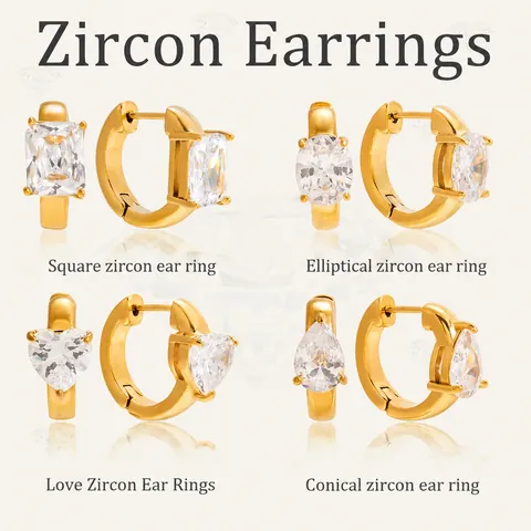 Roestvrijstalen Goud Vergulde Strass Huggie Creolen Voor Dames Hart Vierkant Ovaal Peer Vorm Geometrische Sieraden Cadeau