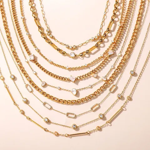 Stainless Steel Zirconia Necklace For Women Gold Plated Geometric Pendant Clavicle Chain Waterproof Fashion Jewelry