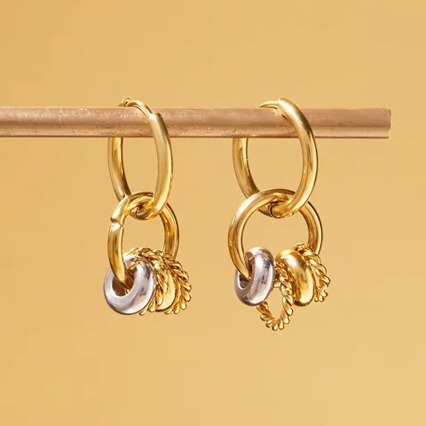 Orecchini a Cerchio in Acciaio Inossidabile Retrò Donna Oro Argento Misto Design Corda Intrecciata Multistrato Gioielli