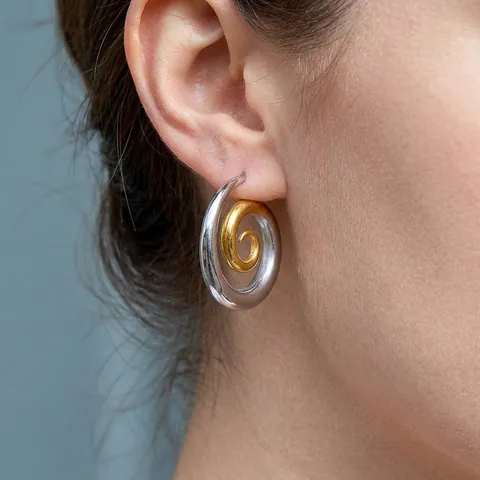 Orecchini a Bottone a Spirale Bicolore Moderni in Acciaio Inossidabile per Donna PVD Placcati Oro Argento Gioielli di Moda