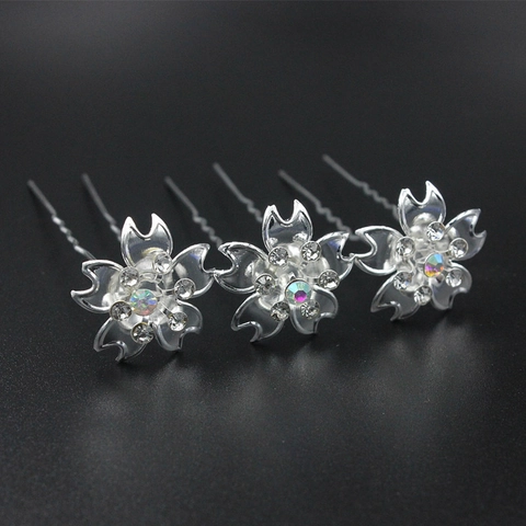 Mode U-Förmig Eisen Haarnadel Mit Strass Blume Silber Welle Haarstab Duttmacher Für Damen Alltag Hochzeit Haarschmuck