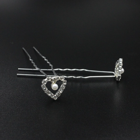 Eleganter Hohlherz Eisen Haarstab Für Damen Silber Strass Künstliche Perle U-Förmige Haarnadel Kopfschmuck Schmuck
