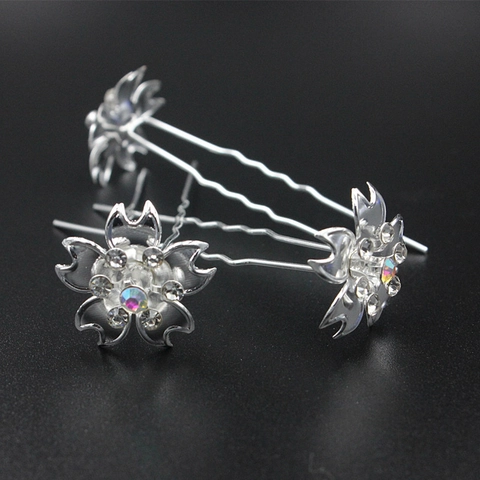 Mode U-Förmig Eisen Haarnadel Mit Strass Blume Silber Welle Haarstab Duttmacher Für Damen Alltag Hochzeit Haarschmuck