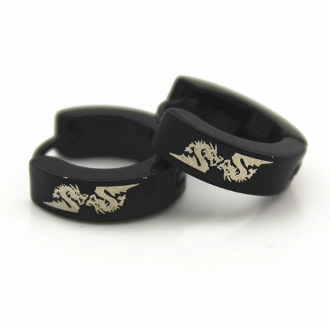 Punk Acier Inoxydable Boucles d'Oreilles Huggie Hoop Pour Hommes Femmes Noir Or Argent Couleur Croix Dragon Crâne Motif Boucles d'Oreilles
