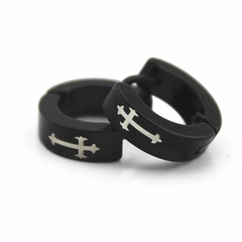 Punk Acier Inoxydable Boucles d'Oreilles Huggie Hoop Pour Hommes Femmes Noir Or Argent Couleur Croix Dragon Crâne Motif Boucles d'Oreilles