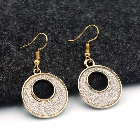 Minimalist Alloy Geometric Circle Jewelry Set For Women Glitter Powder Pendant Necklace Hook Earrings Party Daily Accessory