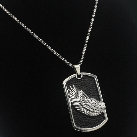 Collar de Cadena de Acero Inoxidable Con Colgante Dog Tag Ala de Pluma de Aleación Para Hombres Estilo Vintage Punk Rock
