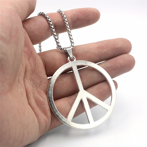 Vintage Roestvrij Staal Vredesteken Hanger Ketting Legering Anti-Oorlog Symbool Ronde Holle Trui Ketting Voor Mannen Vrouwen Sieraden
