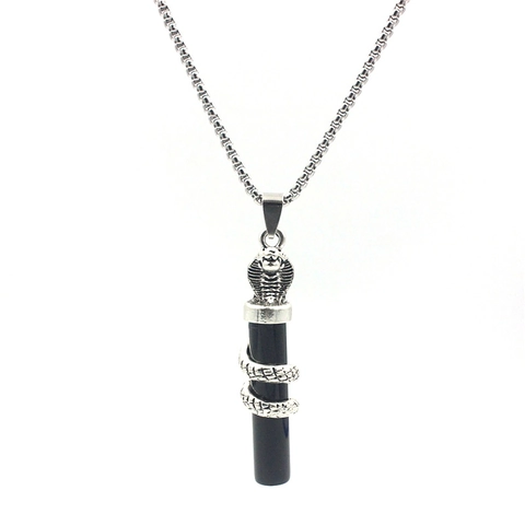 Collier Pendentif Cobra Gothique Punk en Alliage Résine Cylindre Bijoux Rétro pour Hommes Femmes Accessoire Serpent Vintage Cadeau