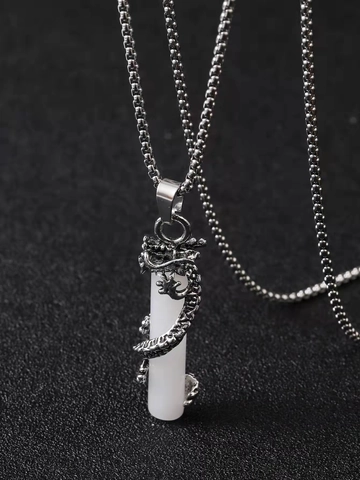 Collier Pendentif Cylindre Enveloppé De Dragon Punk Vintage Pour Hommes Femmes Pendentif En Alliage Résine Chaîne En Acier Inoxydable