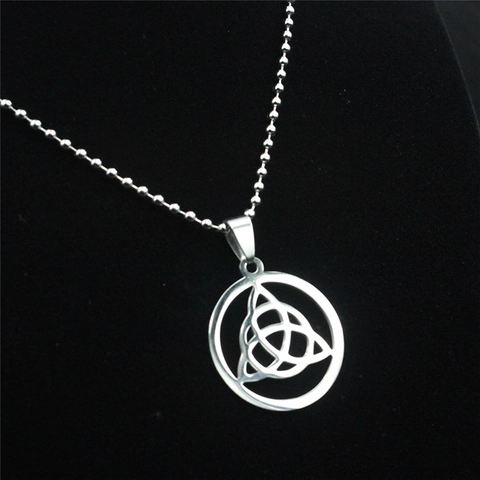 Edelstahl Keltischer Knoten Triquetra Anhänger Halskette Für Herren Damen Vintage Hohle Runde Wiccan Pagan Schmuck Geschenk Silber
