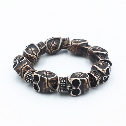Gothic Punk Hars Schedel Kralen Stretch Armband Voor Mannen Vrouwen Halloween Ghost Head Polsband Party Decoratie Sieraden