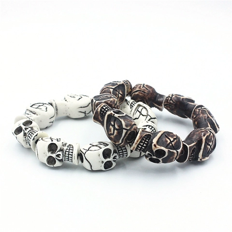 Gothic Punk Hars Schedel Kralen Stretch Armband Voor Mannen Vrouwen Halloween Ghost Head Polsband Party Decoratie Sieraden
