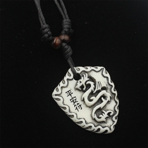 Retro Resin Dragon Relief Shield Pendant Necklace Black Braided Cord Neck Jewelry For Men Women Daily Decoration Accessory