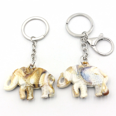 Porte-Clés Éléphant Ethnique en Acrylique Texture de Marbre Vintage Pendentif de Sac Animal avec Fermoir Mousqueton